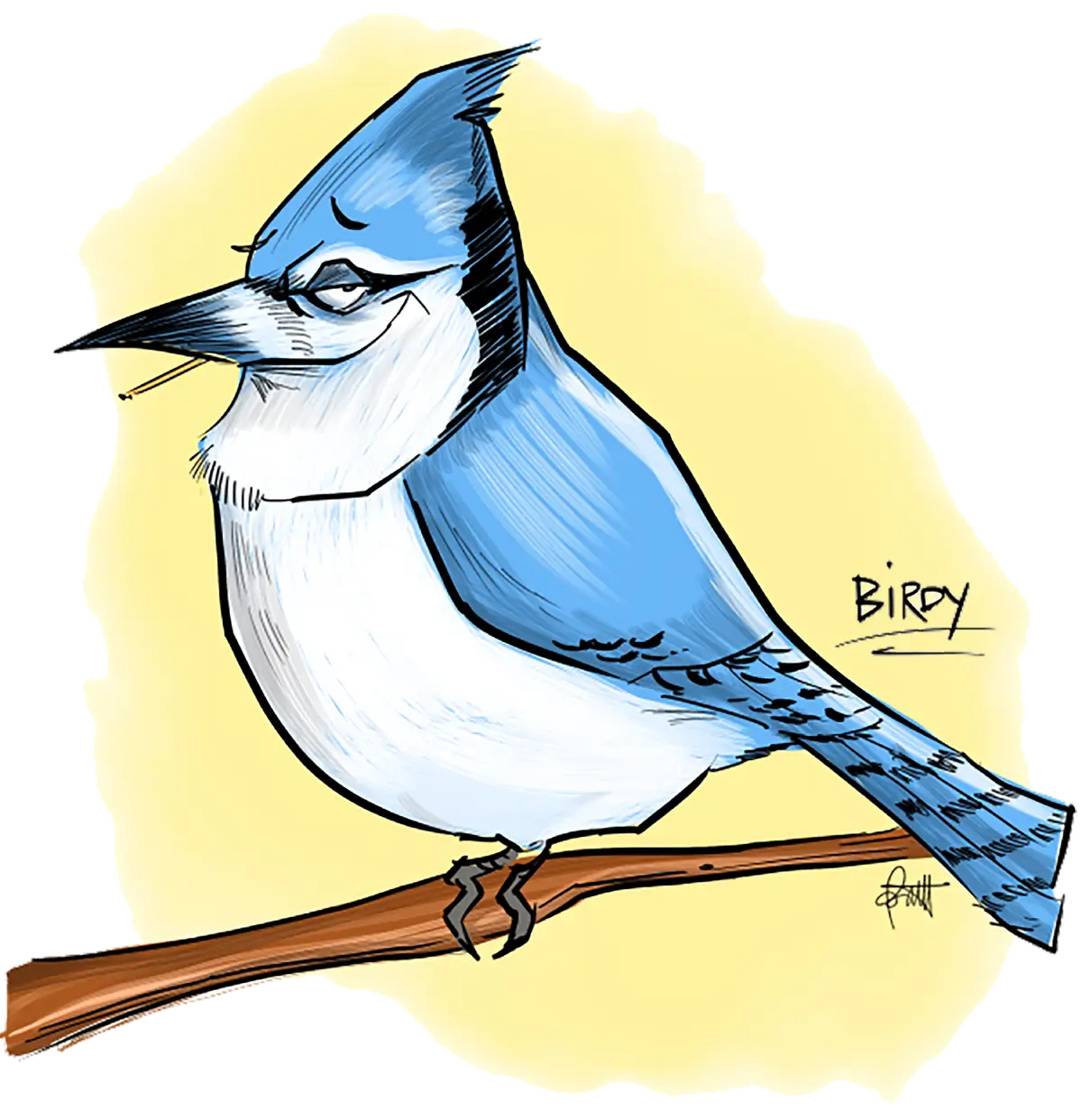 Birdy the blue jay character illustration
