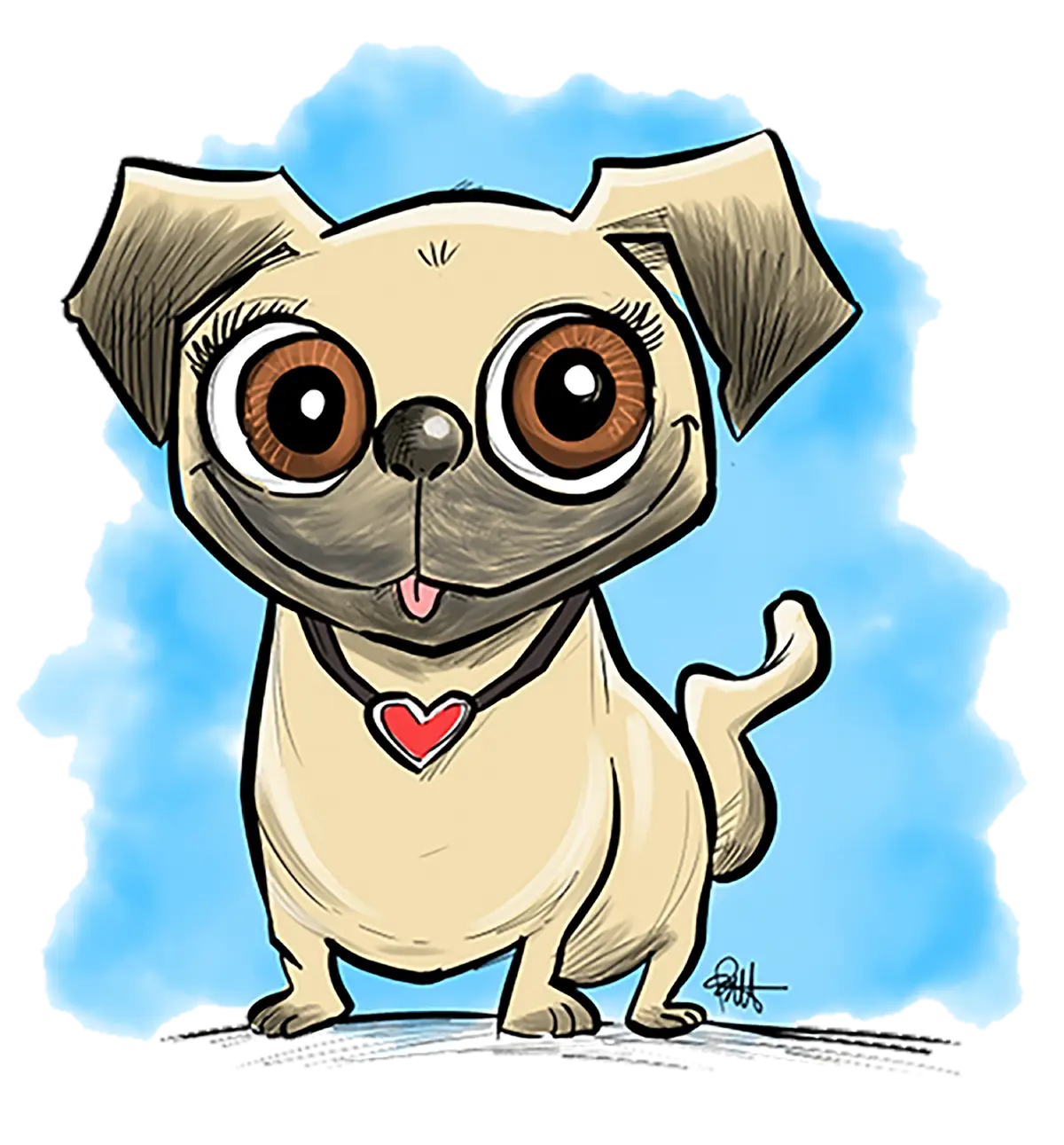 Twinky the pug puppy character illustration